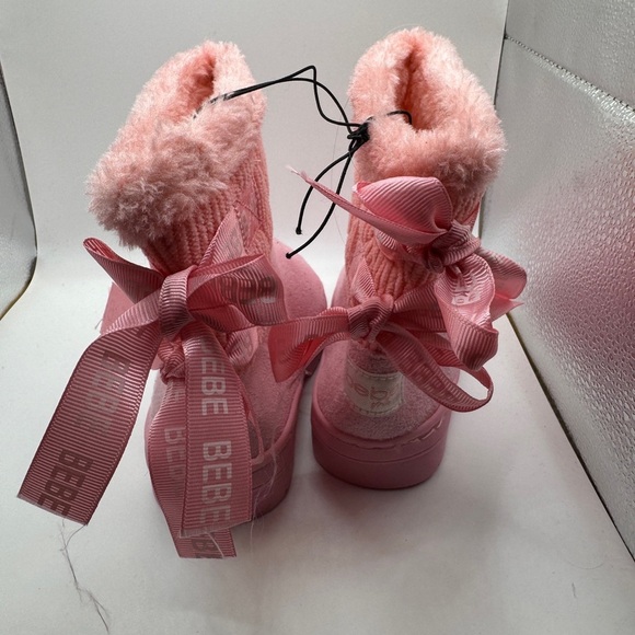 NWT Bebe Toddler Girl Size 7 Pink Ribbon Detail Faux Fur Lined Winter Boots - Picture 2 of 6